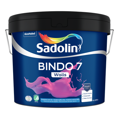 Краска латексная Sadolin Bindo 7 Walls, 1 л, белая, BW фото